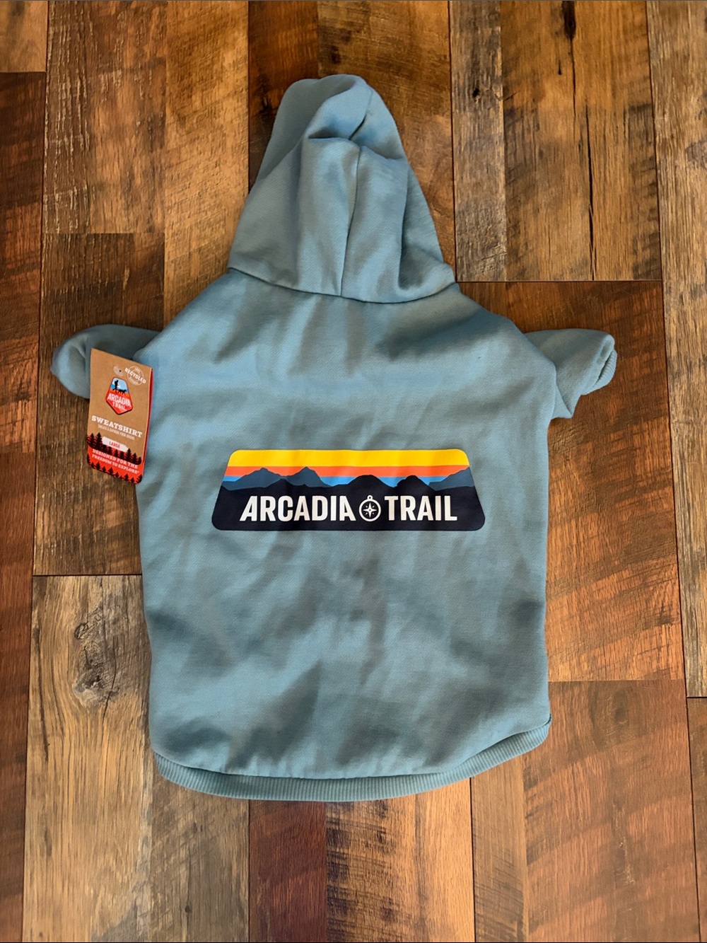 Arcadia Dog Hooded Sweatshirt in Sage Blue-Green with Mountain Logo